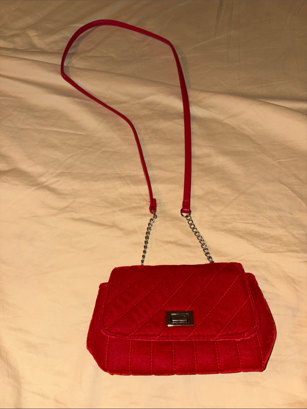Red Quilted Crossbody Bag with Chain Strap